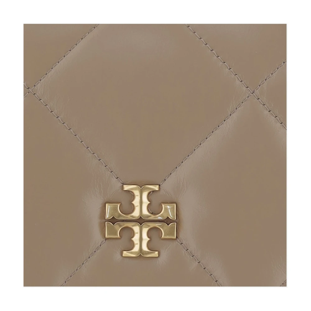 TORY BURCH Nappa Leren Logo Tas met Ketting Beige Dames