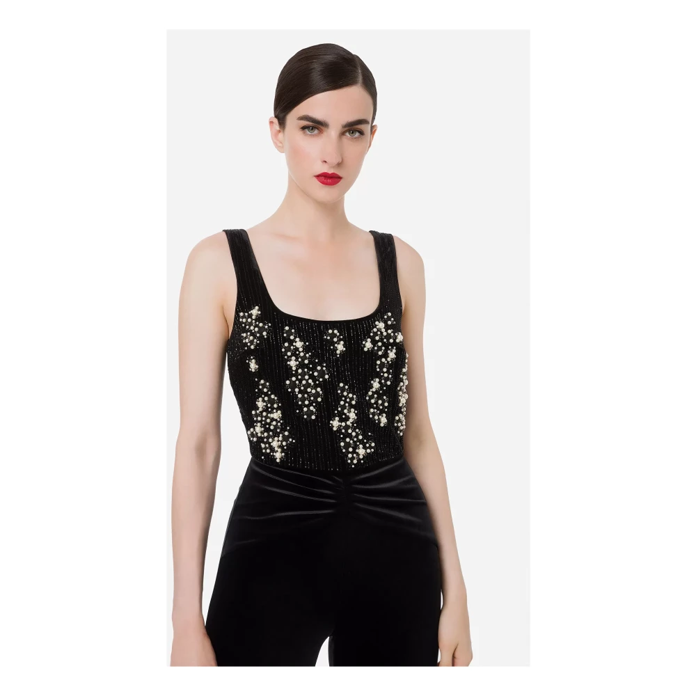 Elisabetta Franchi Jumpsuit met parelborduursel Black Dames