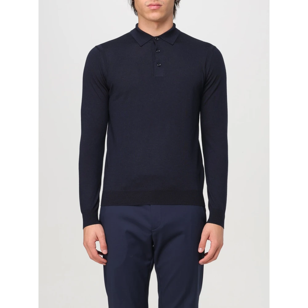 Paolo Pecora Blauwe Lange Mouw Polo Sweater Blue Heren