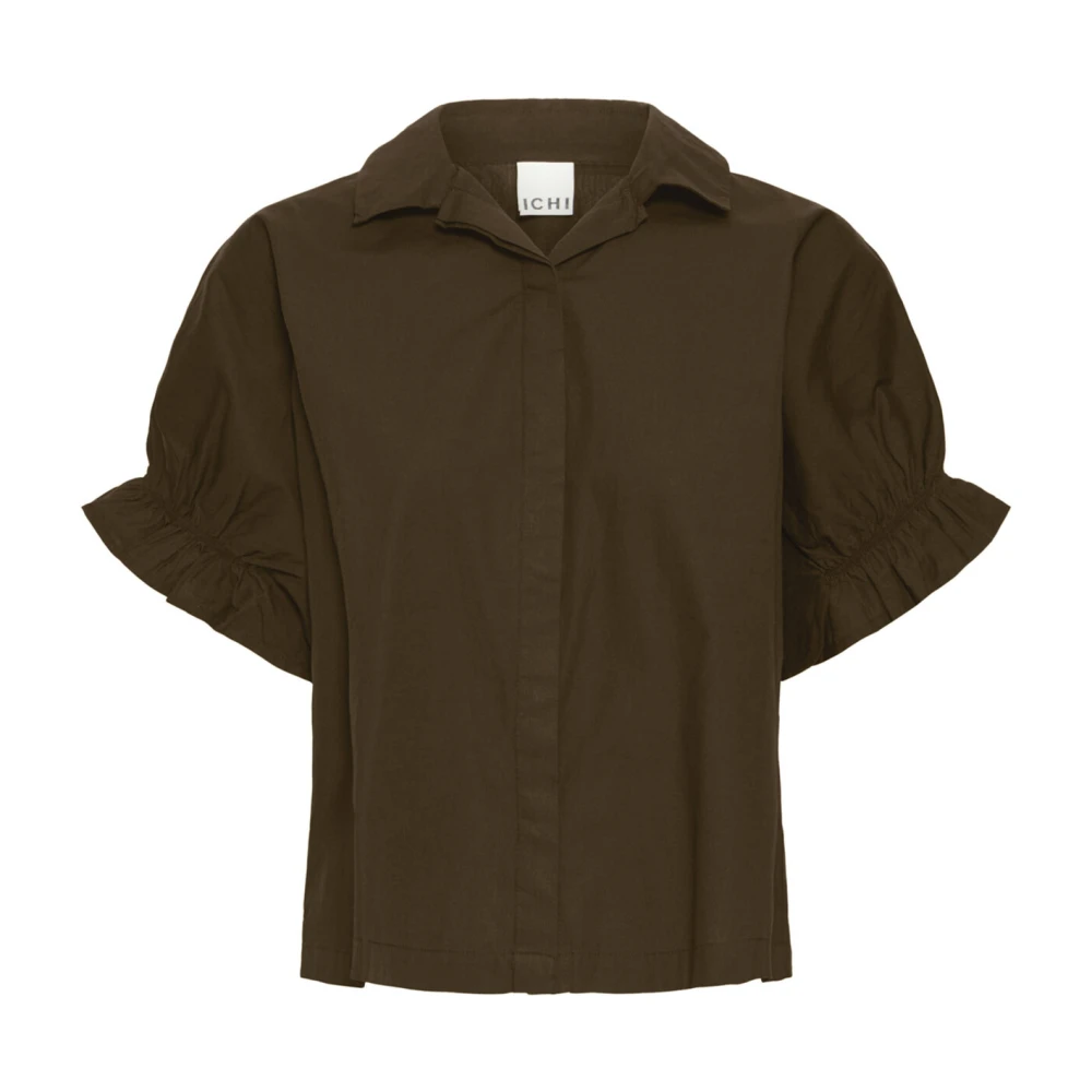 Ichi Brown Shirts, Female, 2XL, Feminine Blouse With Puff Sleeves