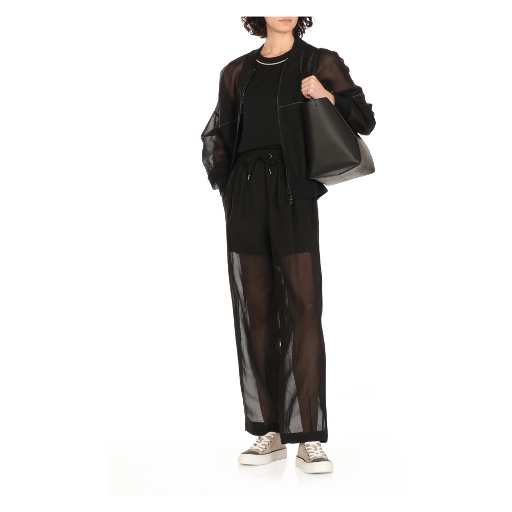 BRUNELLO CUCINELLI Zwarte katoenen broek met elastische taille Black Dames