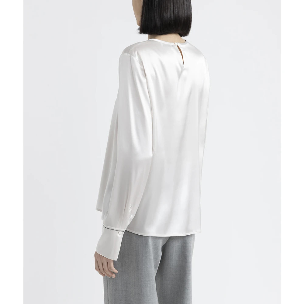 PESERICO Zijden satijnen shirt met Punto Luce White Dames