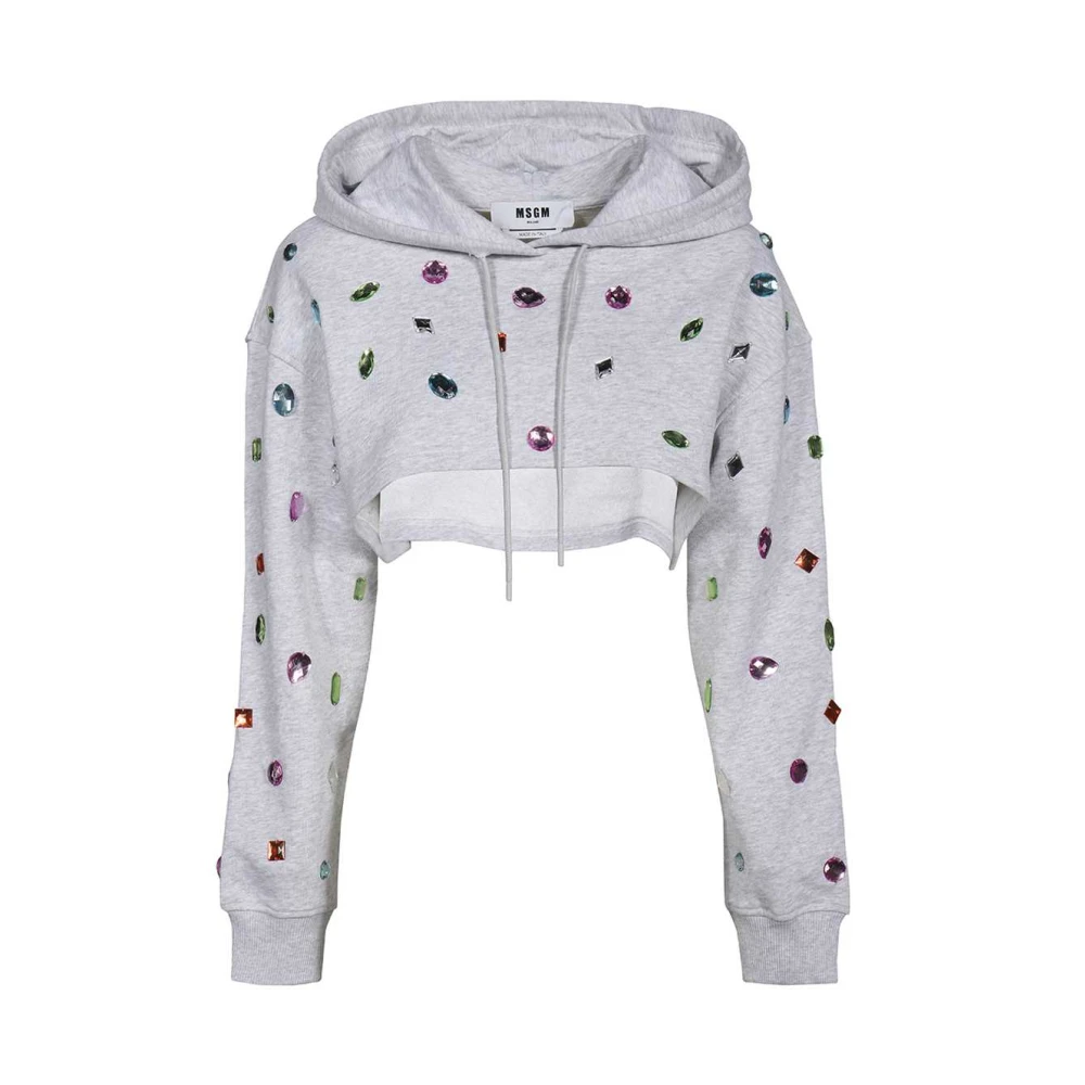 Msgm Geknipte Katoenen Hoodie met Applicatie Gray Dames