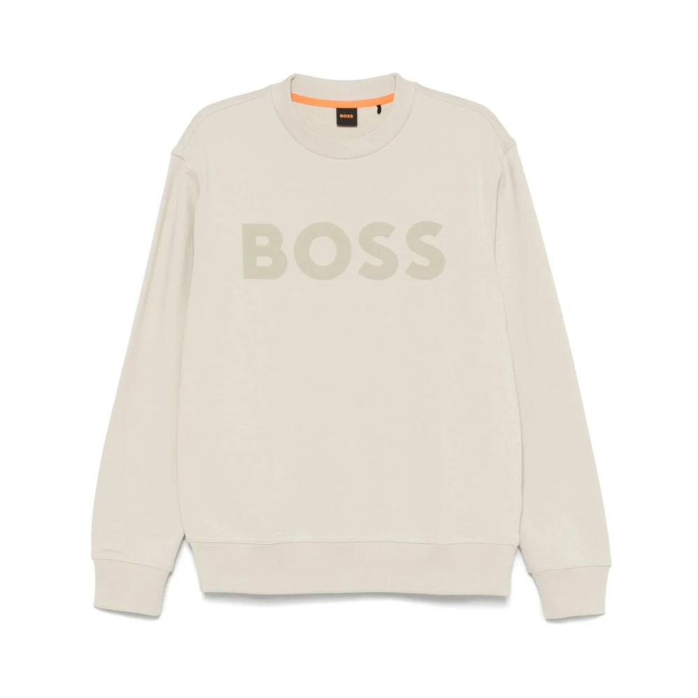 Hugo Boss Geribbelde Crew Neck Sweatshirt Lange Mouwen Beige Heren