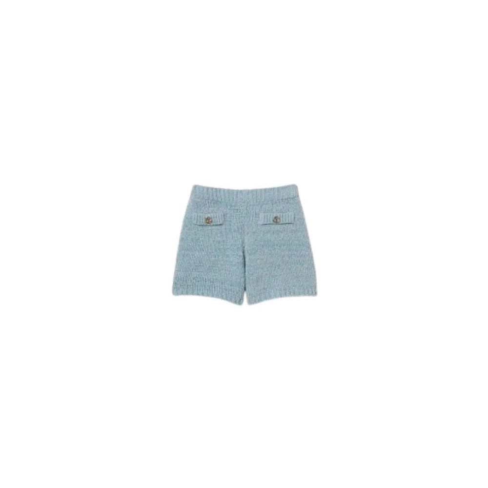 Twinset Katoenen Gebreide Shorts met Geribbelde Afwerking Blue Dames