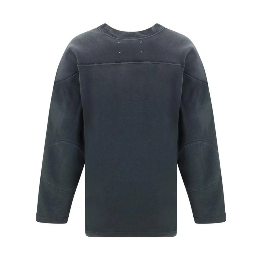 Maison Margiela Geribbelde katoenen sweatshirt met iconisch logo Black Dames