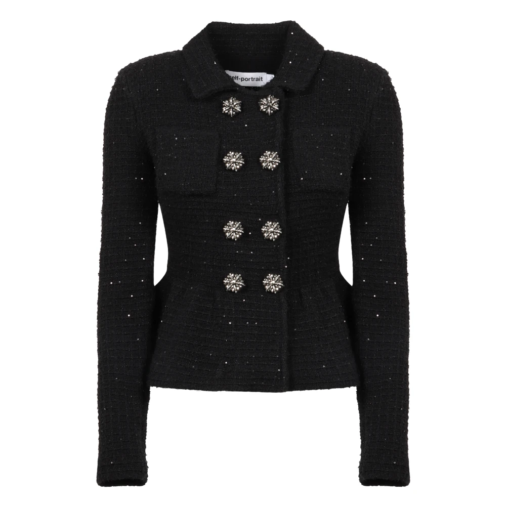 Self Portrait Ruche Bouclé Gebreid Paillettenjasje Black Dames