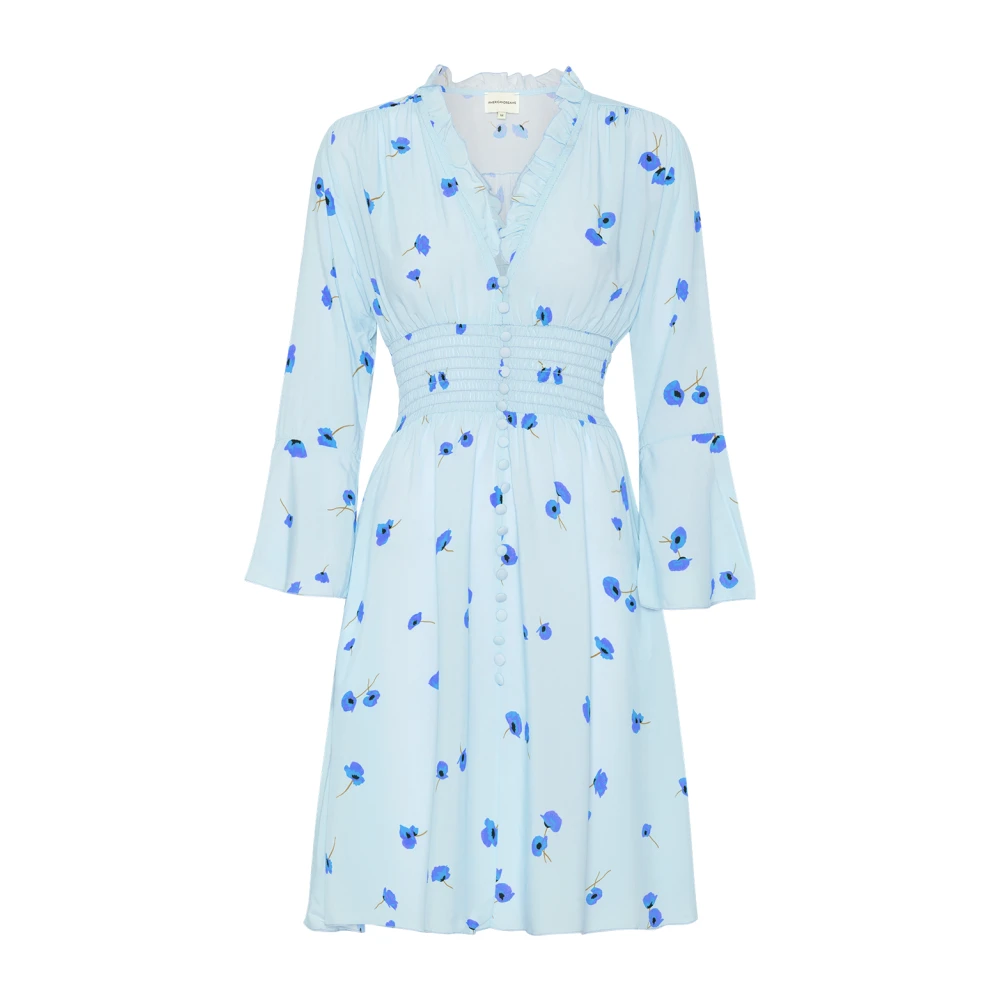 American Dreams Bloemen Korte Jurk met Smock Taille Blue Dames