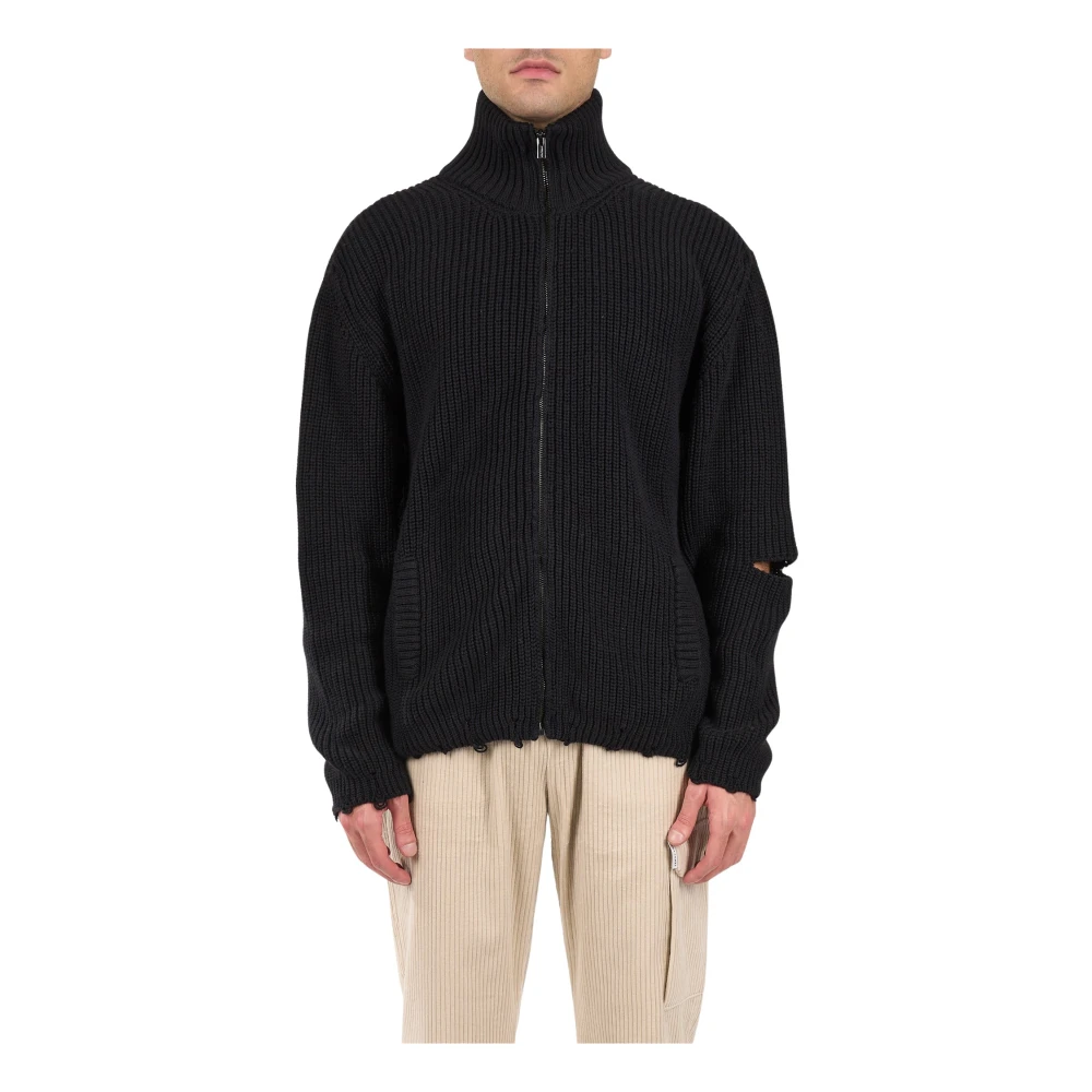 A Paper Kid Cardigan met rits van katoen Black Heren