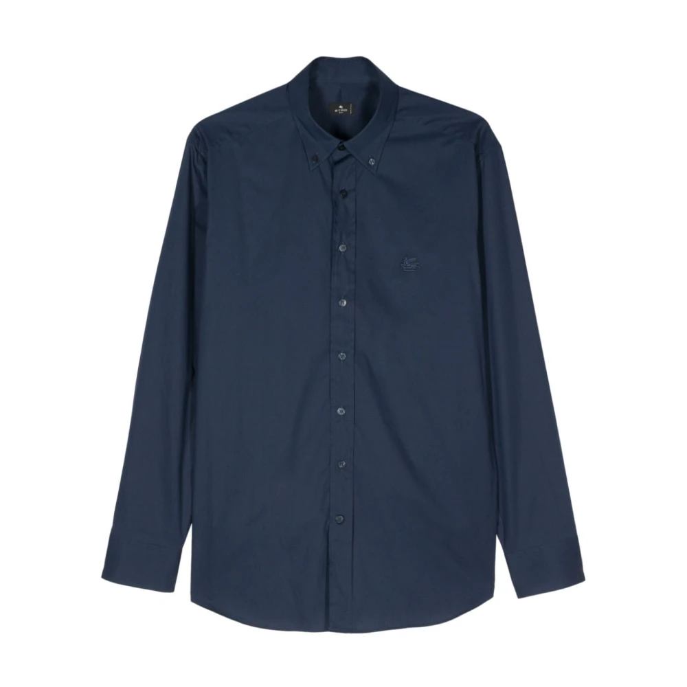 ETRO Blauwe Poplin Button-Down Shirt Pegaso Blue Heren