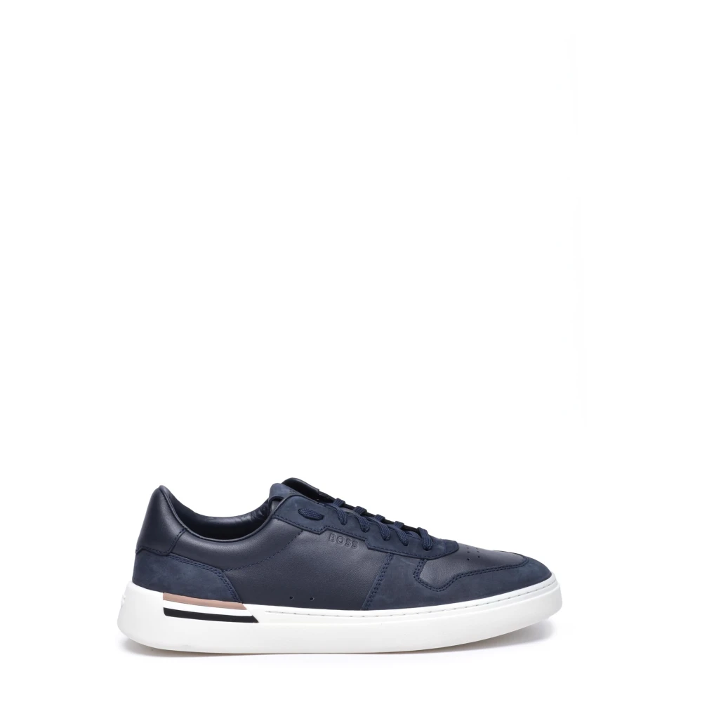 Hugo Leren Sneakers met Rubberen Zool Heren Schoenen Blauw
