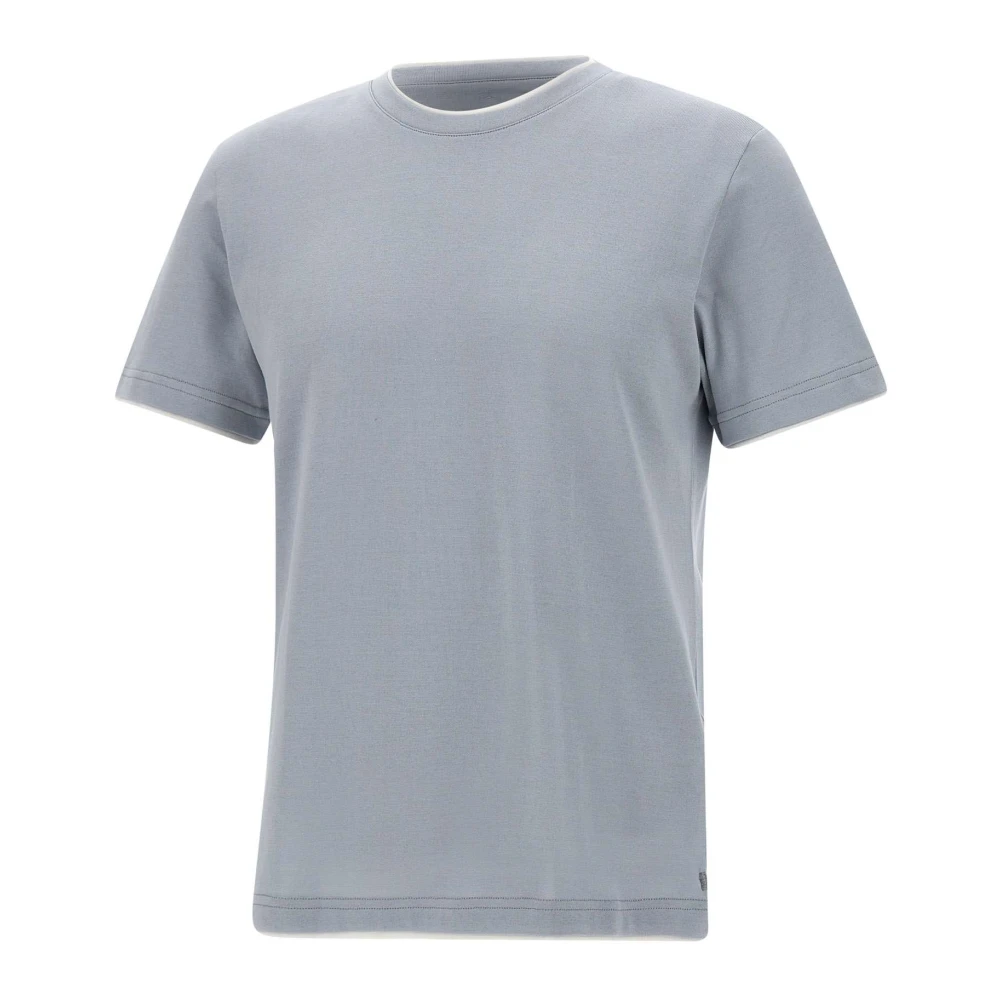 Eleventy Blauw T-shirt met Contrasterende Profielen Blue Heren