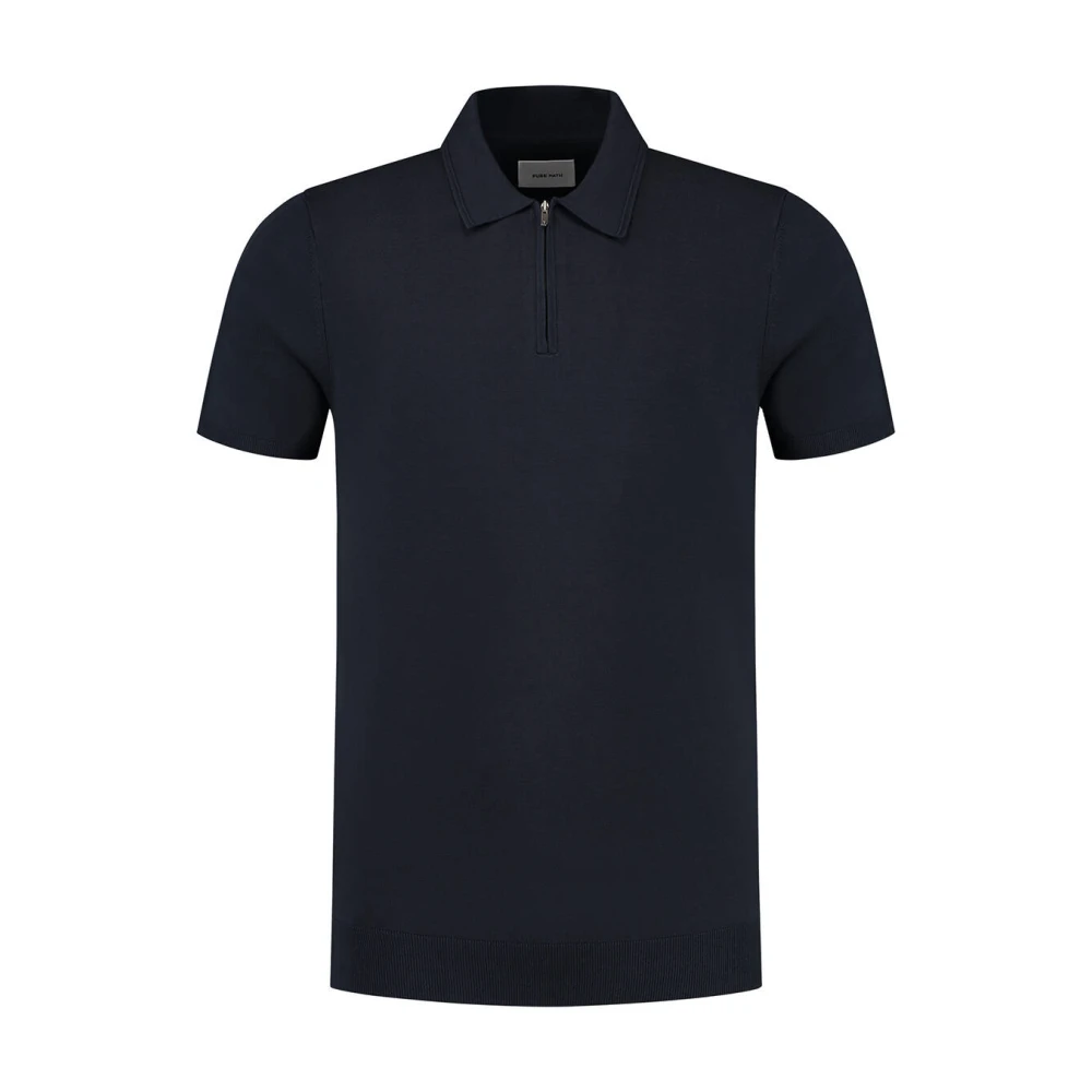 PURE PATH Heren Polo's & T-shirts Knitted Shotsleeve Polo Half Zip With Chest Embroidery Donkerblauw