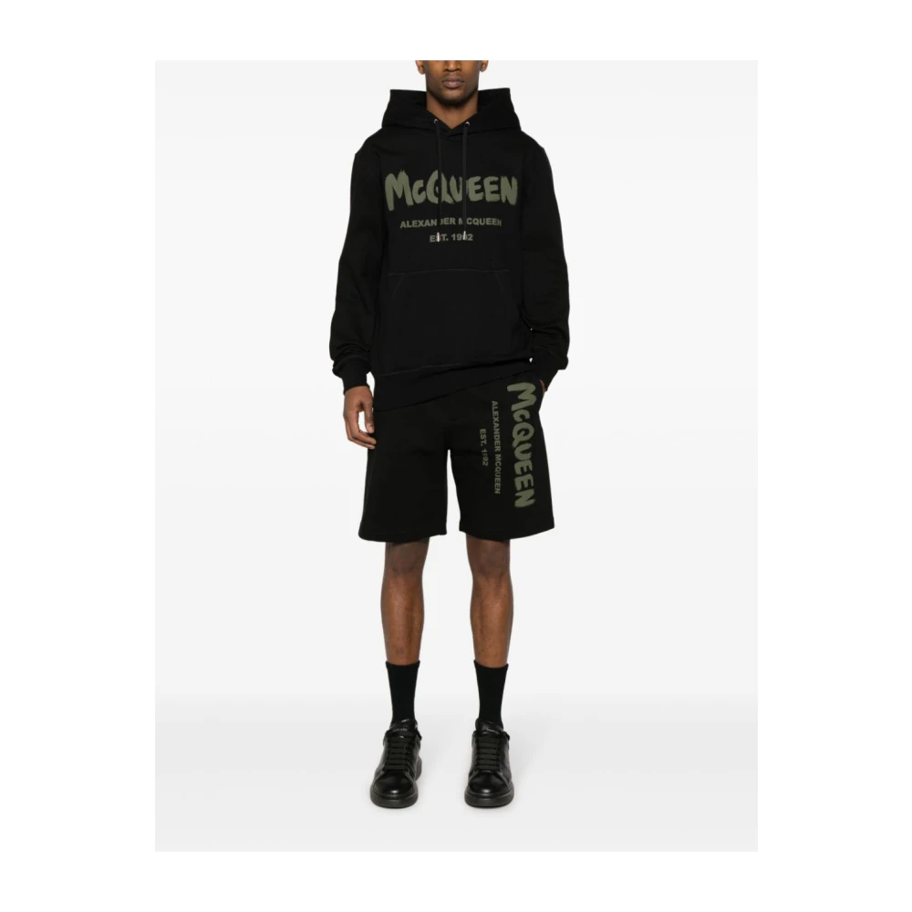 alexander mcqueen Zwarte Shorts met Logo Print Black Heren