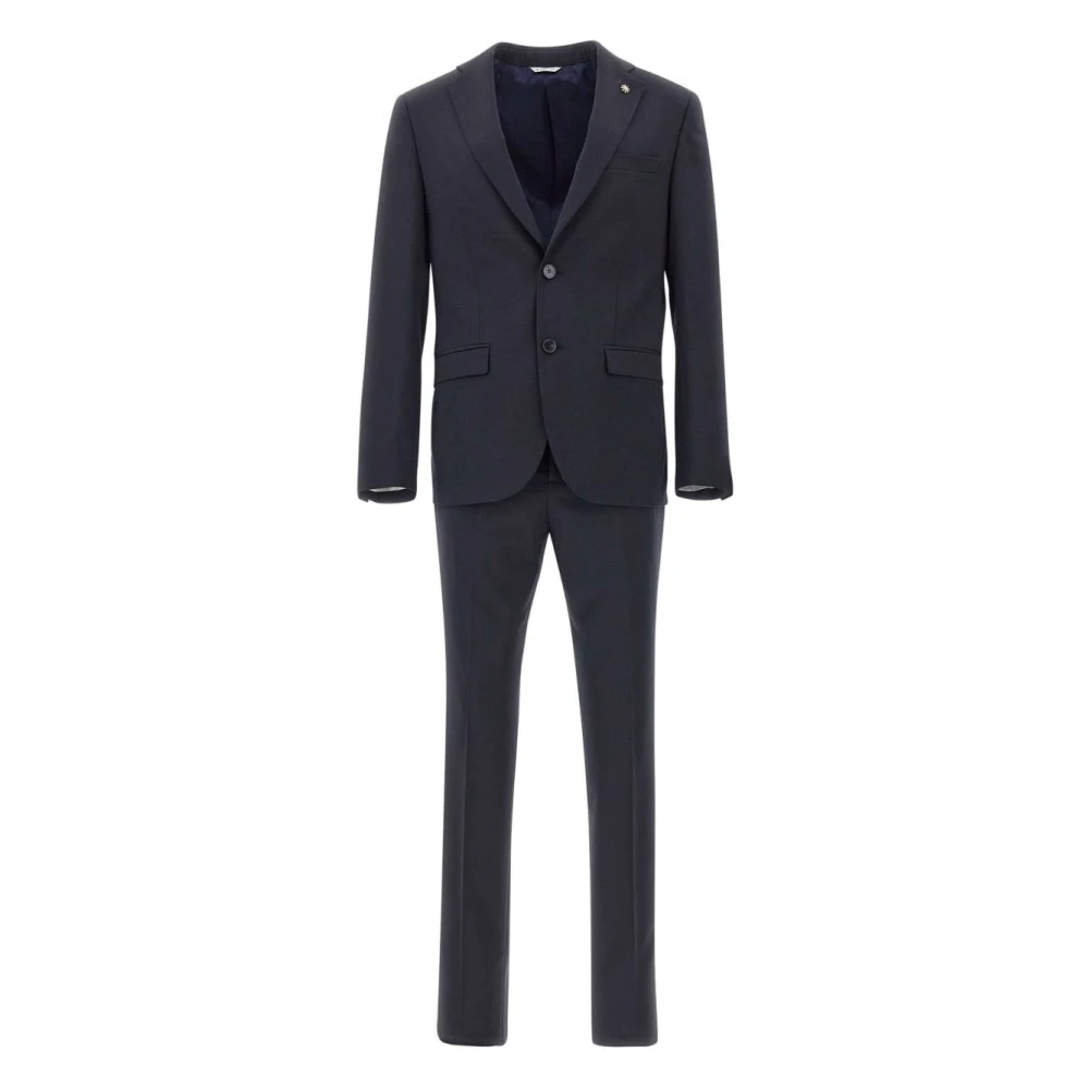 Manuel Ritz Blue Suit With Notched Lapel - Male - Single Breasted Suits - 5XL - Suits