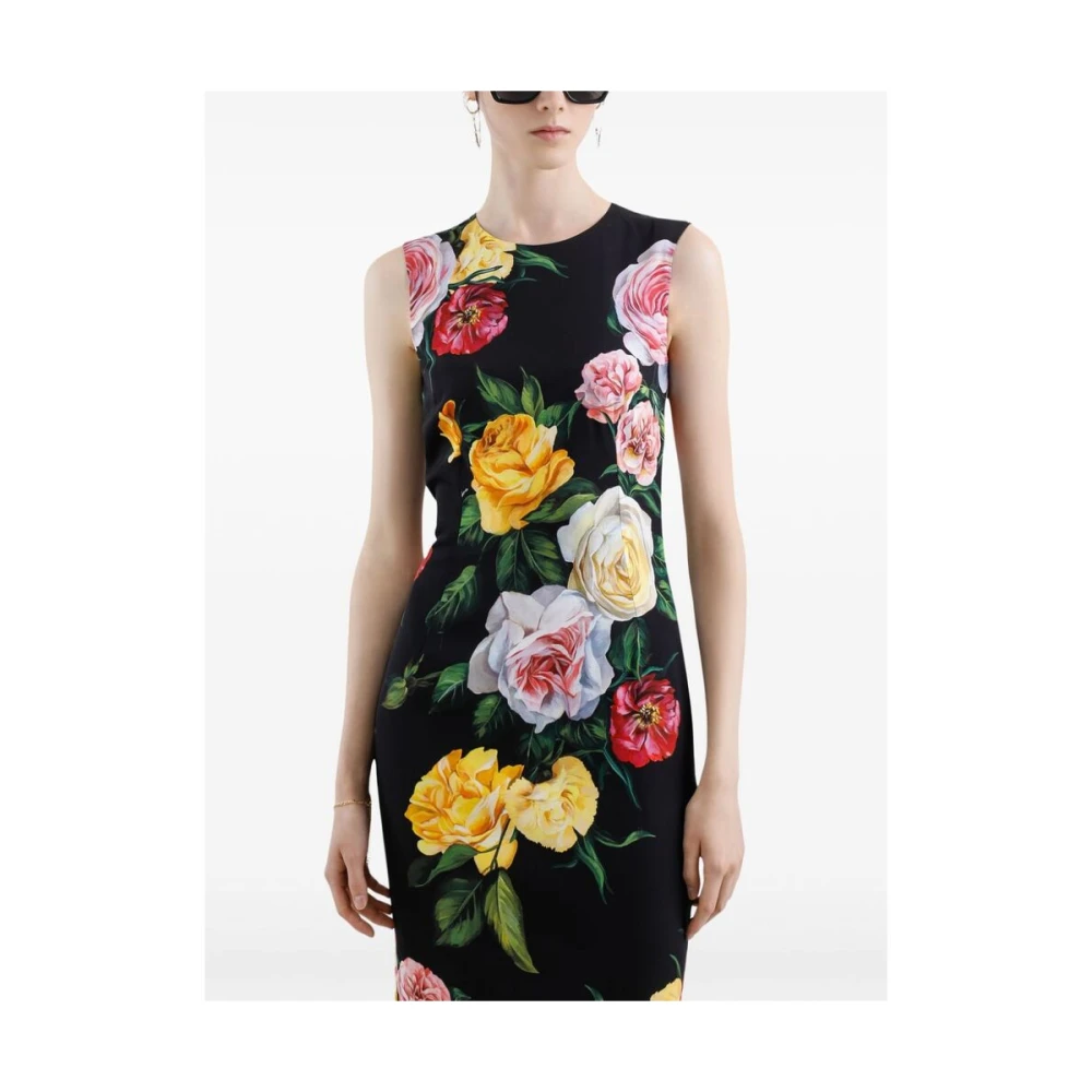 Dolce & Gabbana Bloemenprint Mouwloze Zwarte Jurk Multicolor Dames