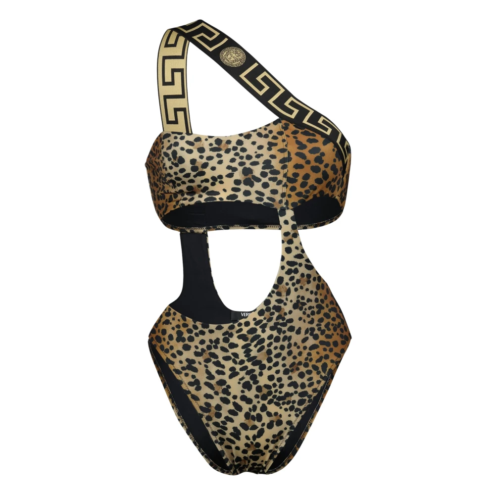 Versace Luipaardprint One Shoulder Badpak Brown Dames