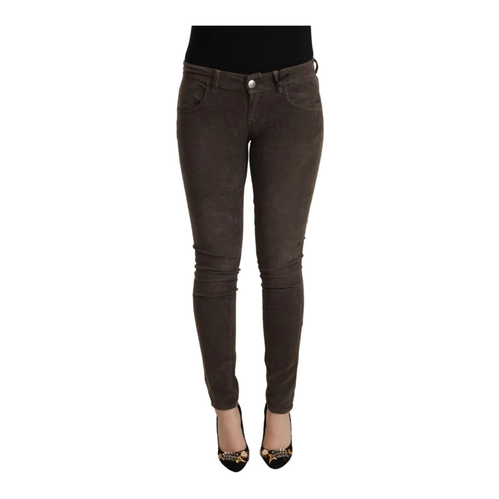 Acht Brown Cotton Slim Fit Denim Low Waist Jeans - Female - Skinny Fit Jeans - Brown - Xs - Jeans