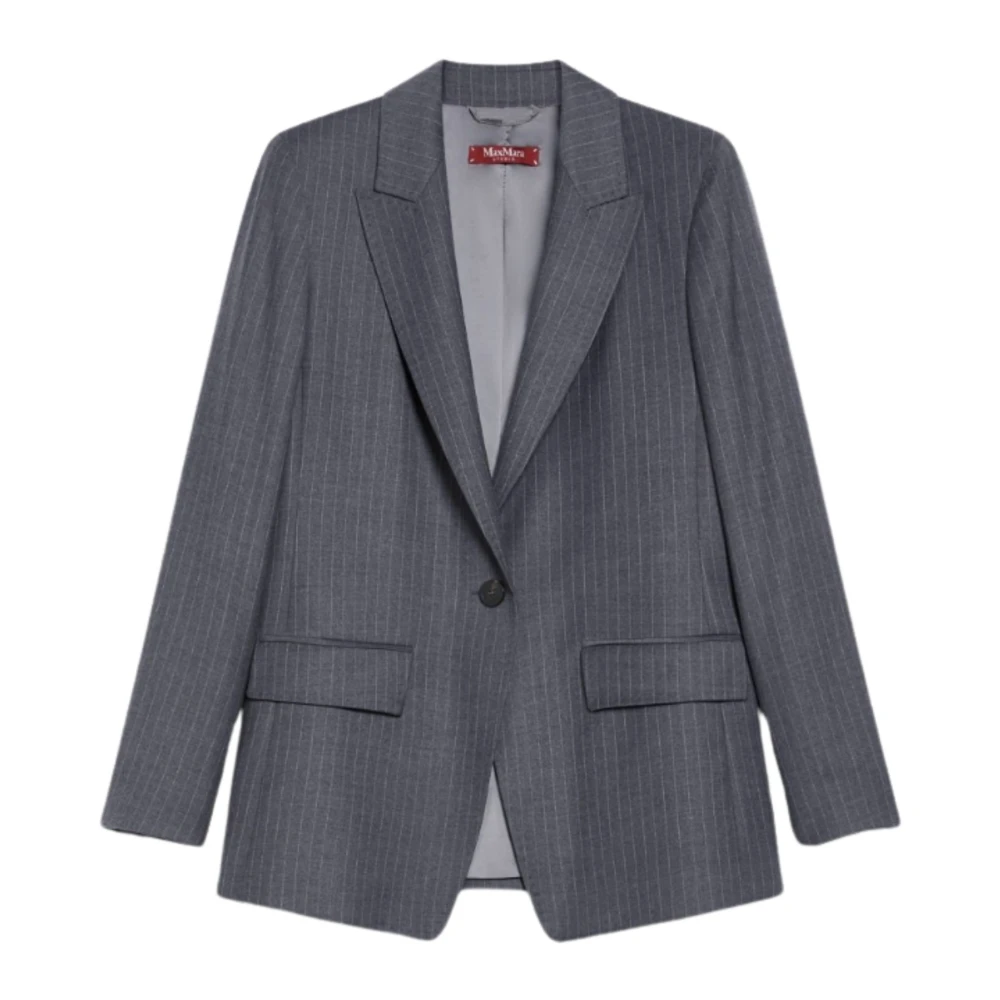 Max Mara Studio Grijze Wollen Flanellen Blazer Gray Dames