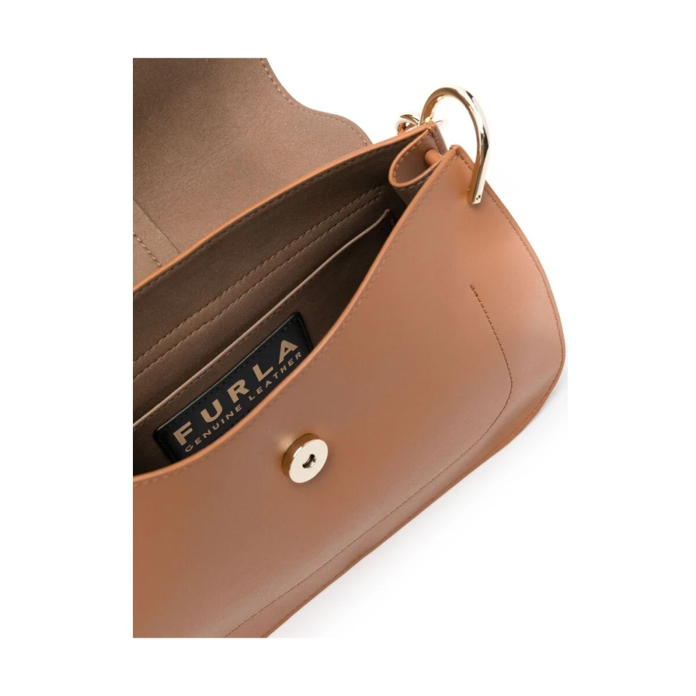 Furla Lichtbruine leren schoudertas met booglogo Brown Dames