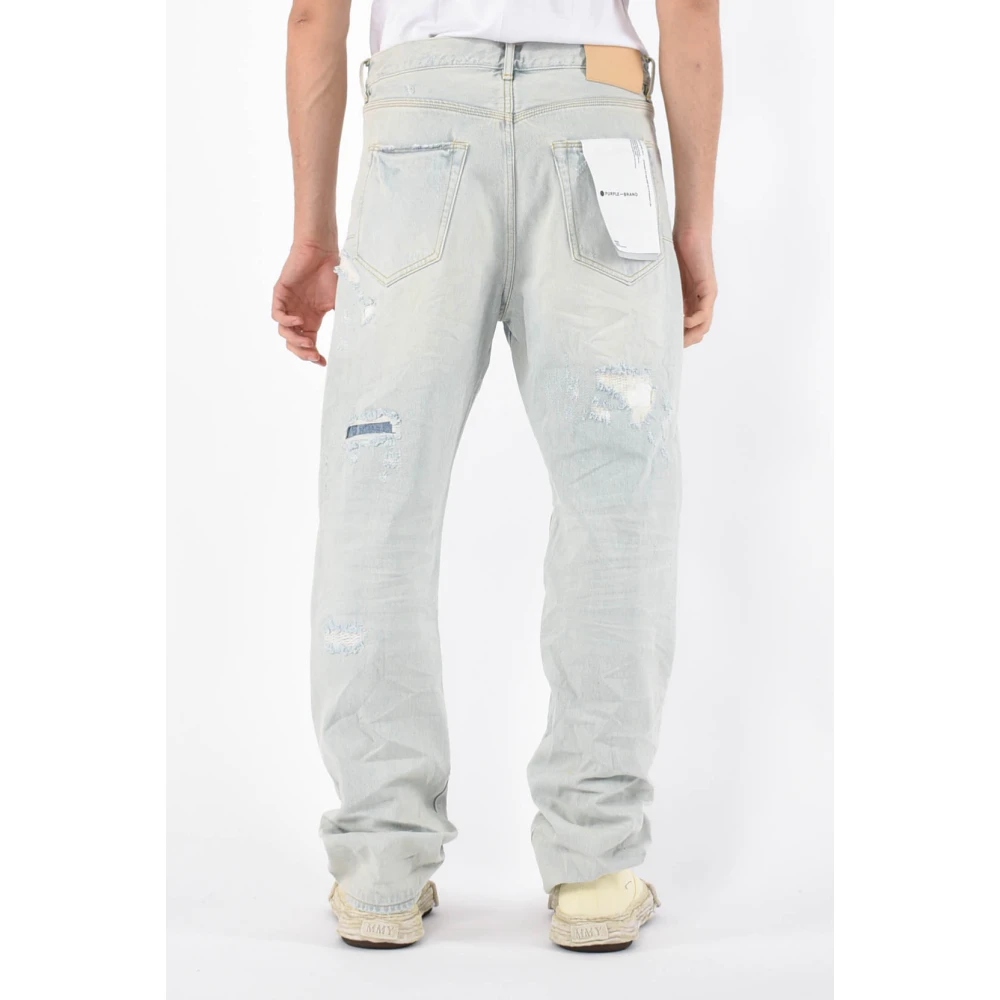 Purple Brand Straight Leg Denim Jeans Frayed Blue Heren