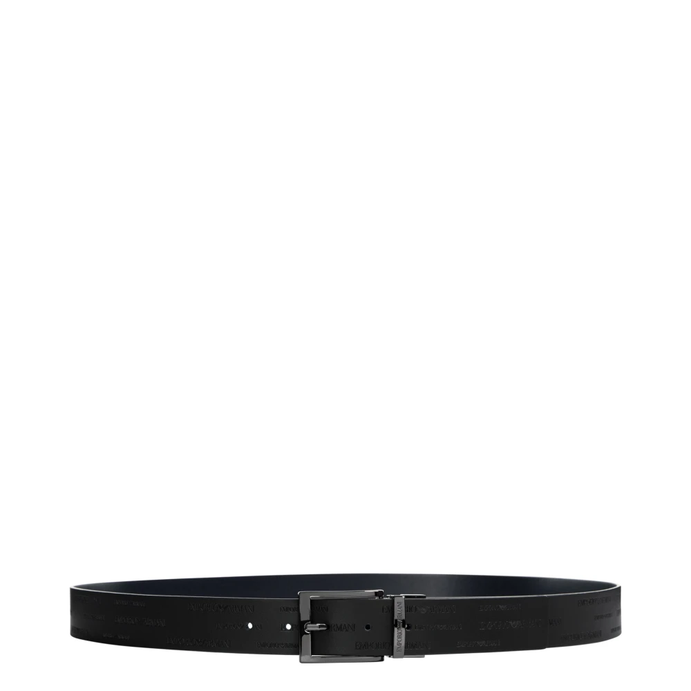 Emporio Armani Men's Black Plain Reversible Belt With Buckle Closure