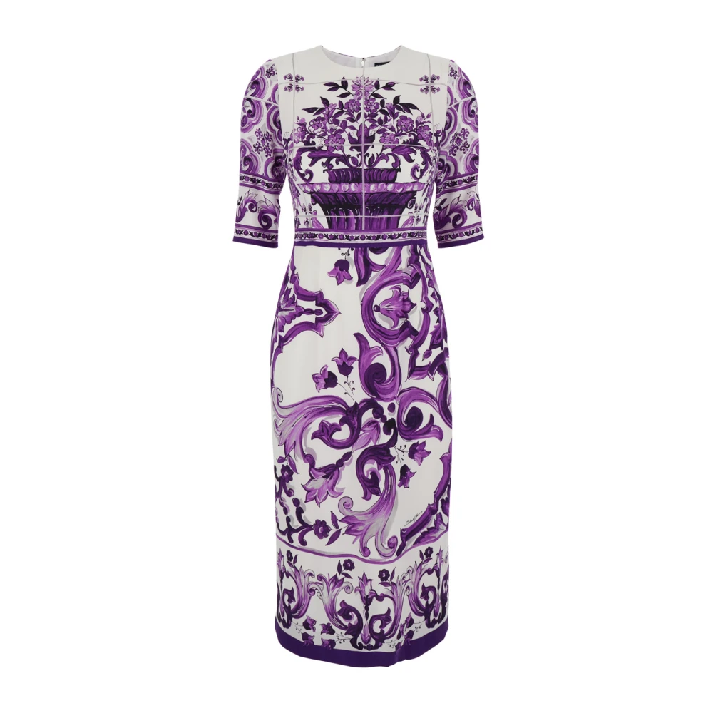 Dolce & Gabbana Women's Multicolor Violet Floral Crewneck Silk Dress - Midi Dresses - Xs - Dresses