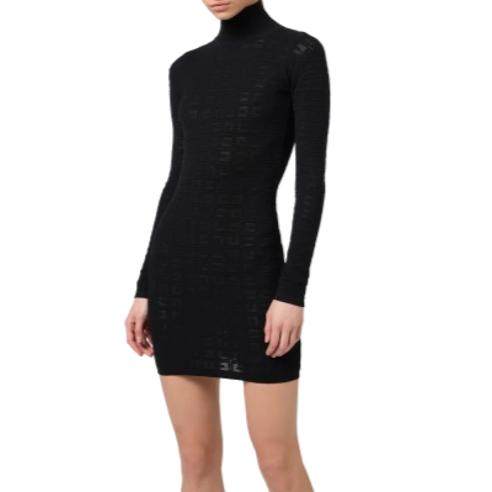 Elisabetta Franchi Zwarte Logo Minijurk met Diepe Halslijn Black Dames