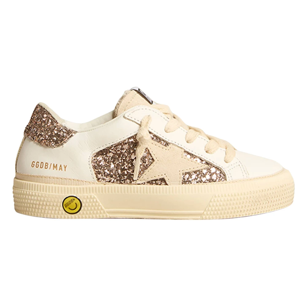 Golden Goose Girls Beige Kids Sneakers, 30 Eu, May Leather And Glitter Trainers