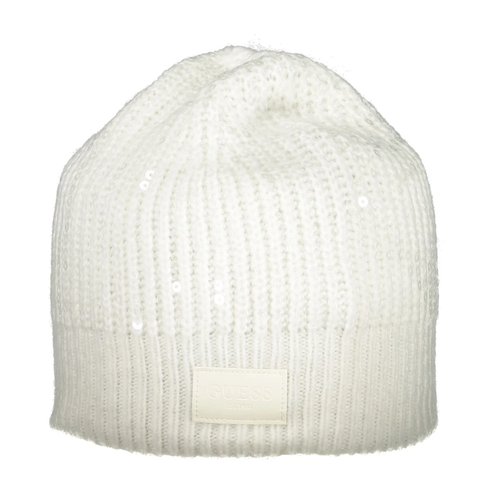 Guess Sequin Logo Beanie White Dames