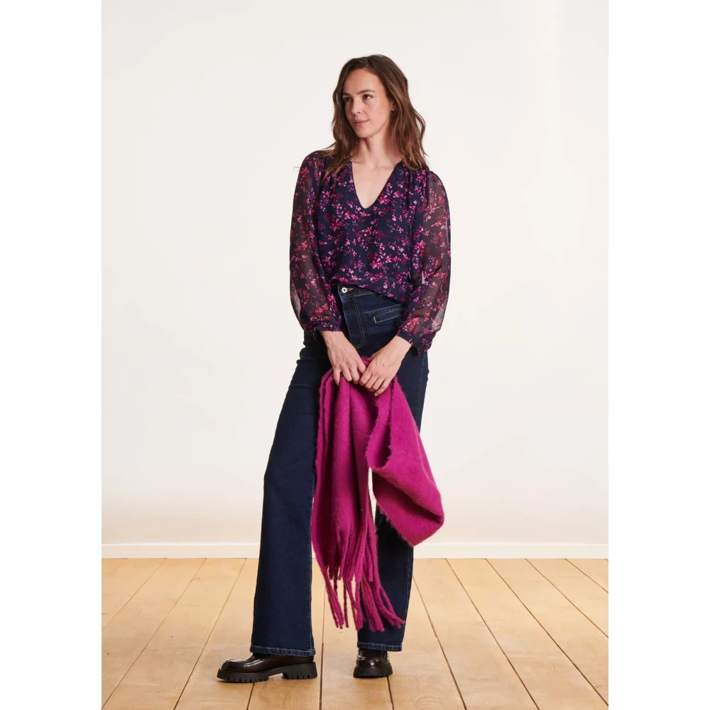 La Fée Maraboutée Blauwe en paarse bloemenprint top Purple Dames