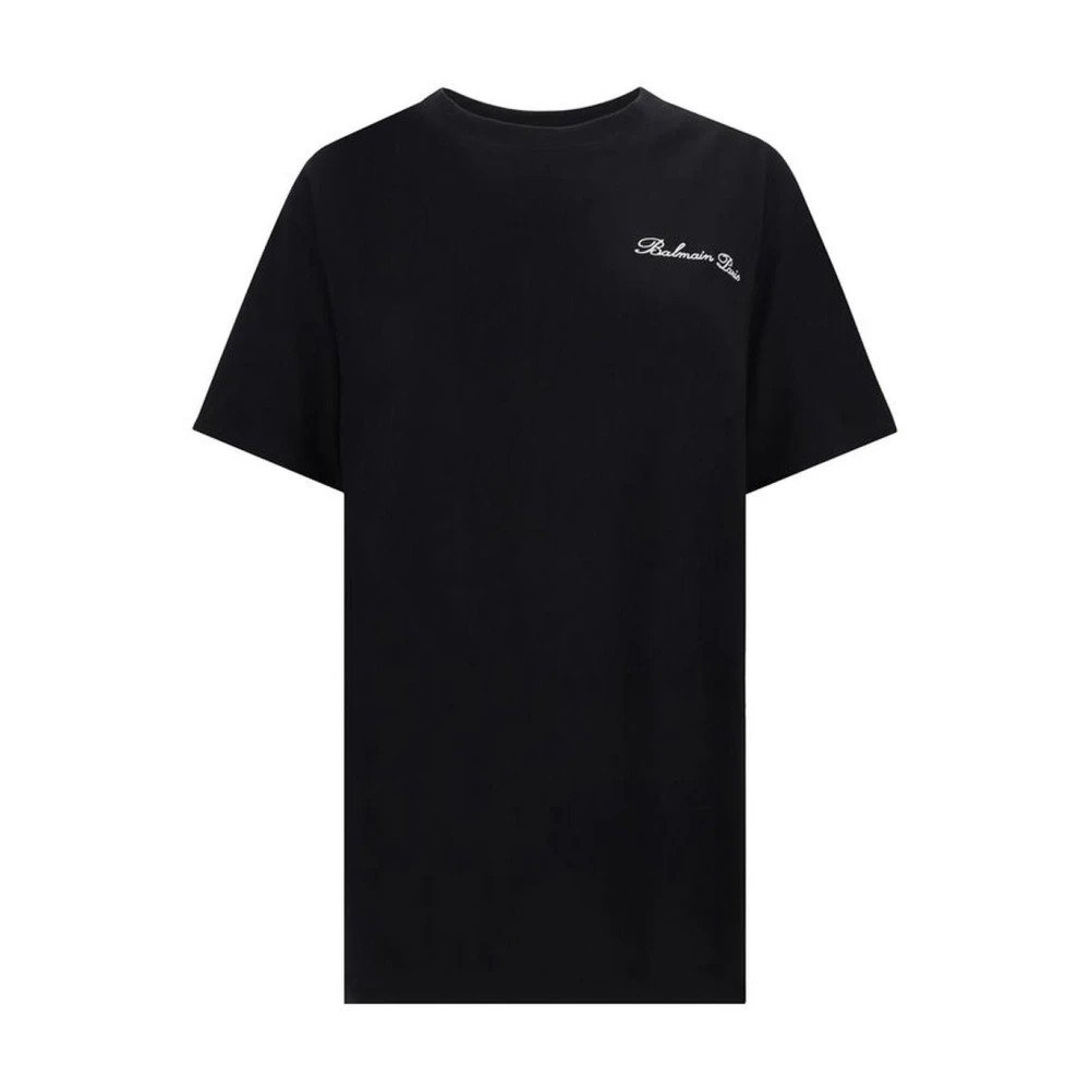 Balmain Monogram Katoenen T-shirt met Ronde Hals Black Heren