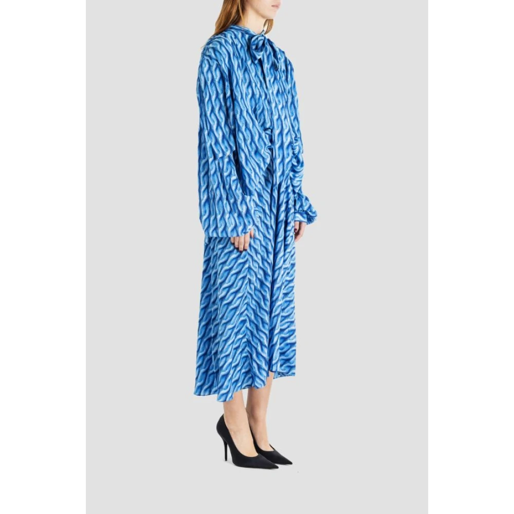 Balenciaga Blauwe Mesh-effect Gedrapeerde Jurk Blue Dames