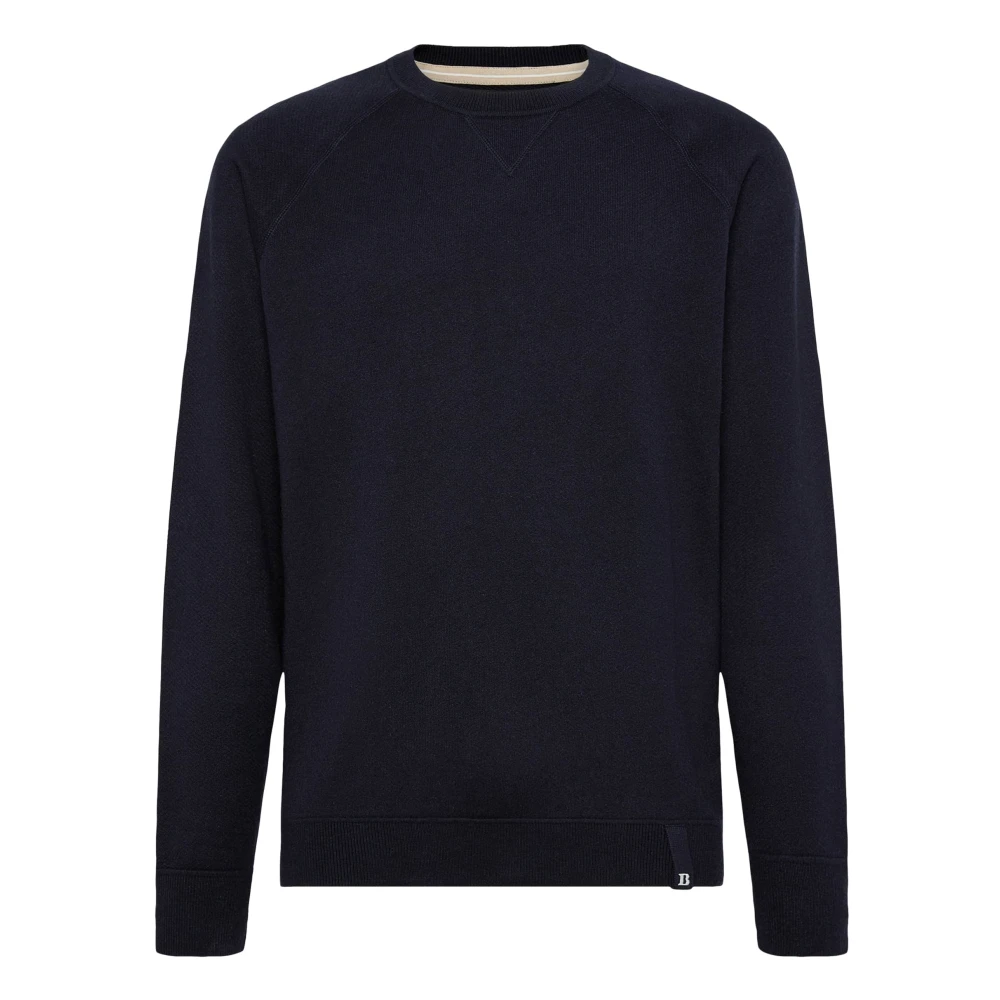 Boggi Milano Katoenen zijden en kasjmier Crew Neck Trui Blue Heren