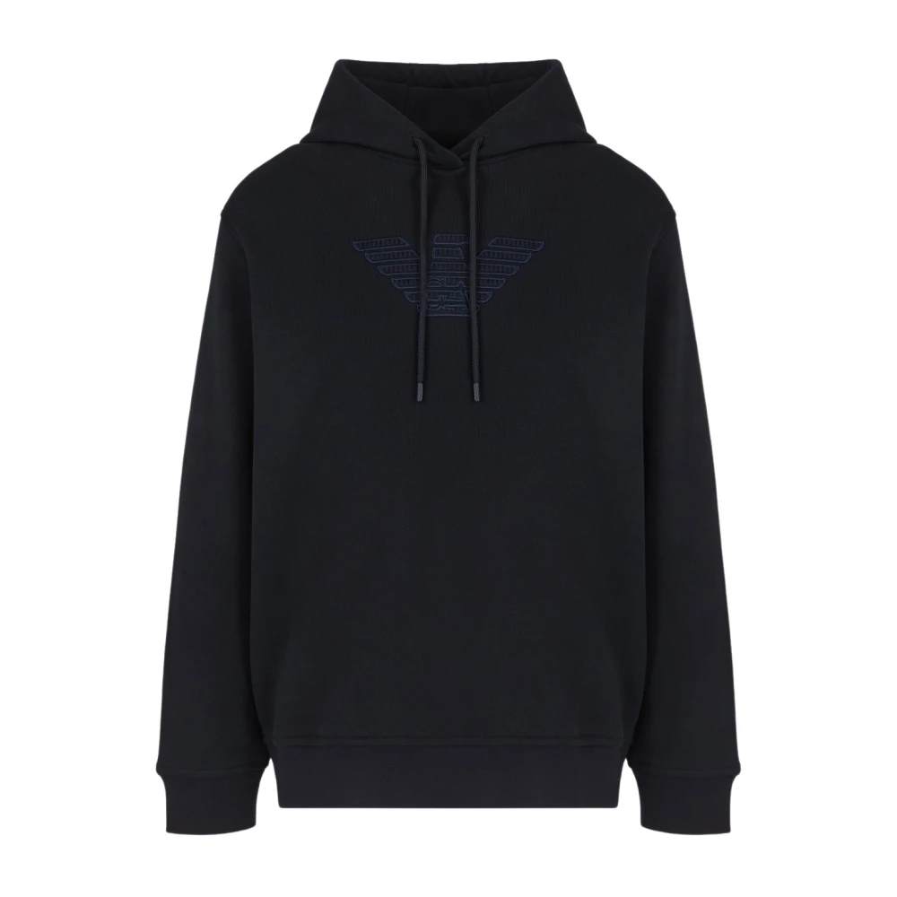 Emporio Armani Geborduurde katoenen hoodie Blue Heren