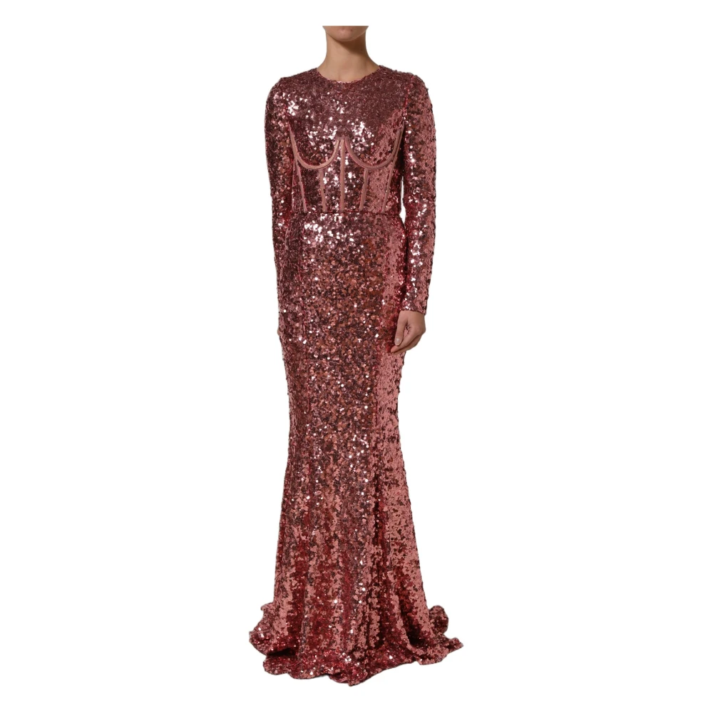 Dolce & Gabbana , Gowns, Female, Pink, S, Long Sequined Dress With Corset Detailing