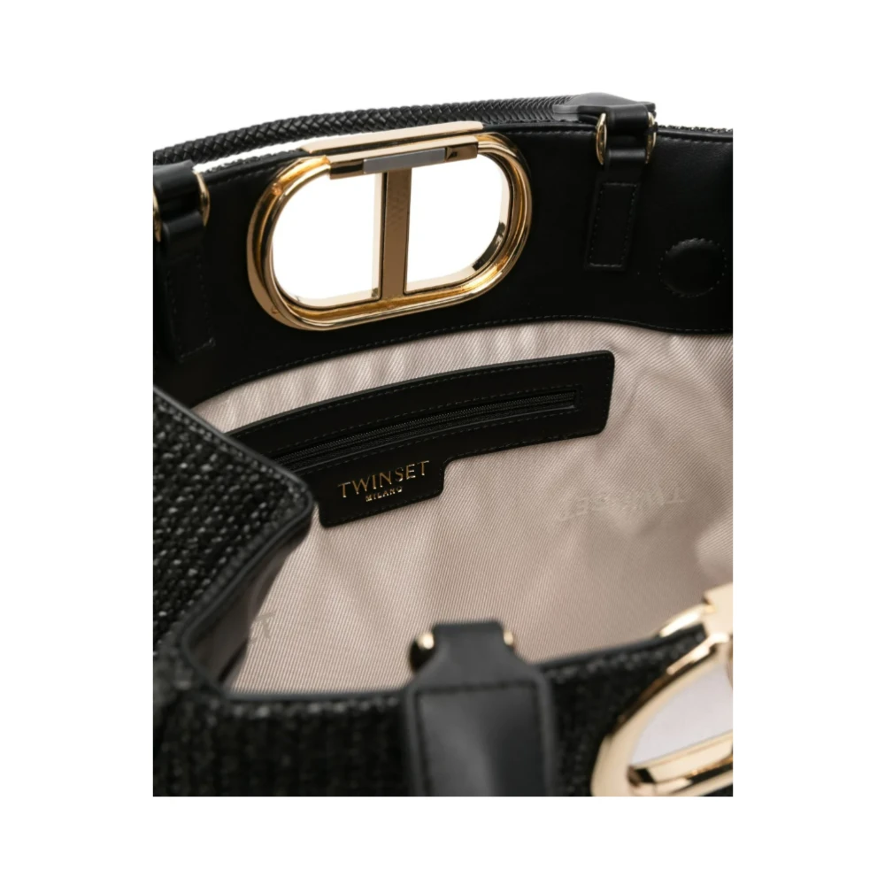 Twinset Geweven Handvat Tote Tas Zwart Black Dames