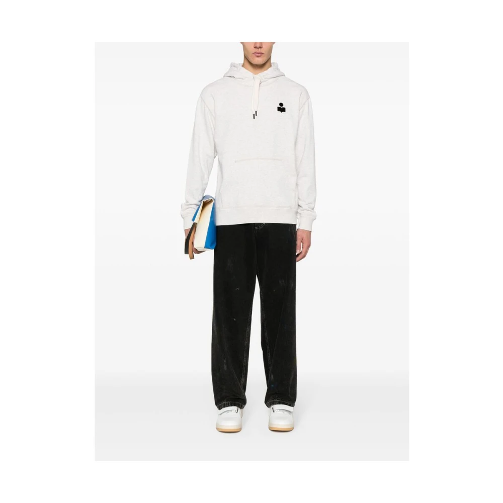 Isabel marant Ecru Jersey Hoodie met Flocked Logo Beige Heren