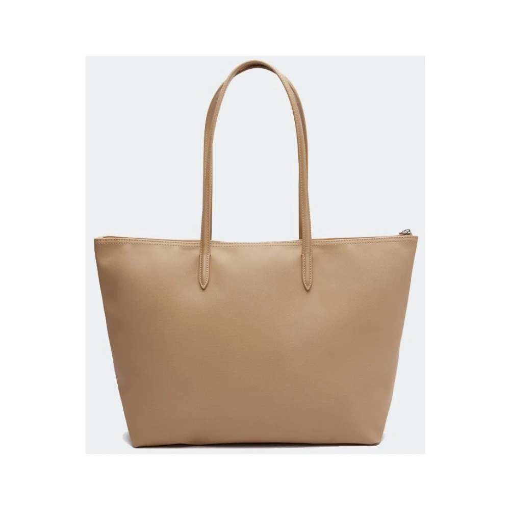 Lacoste Effen kleur logo geborduurde tas Beige Dames