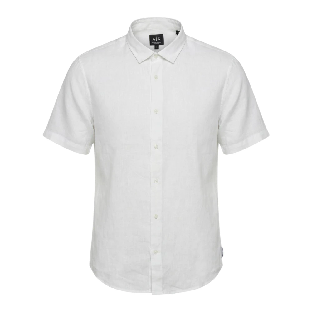 Armani Exchange Short Sleeve Shirts, Male, 2XL, Linen Regular Fit Shirt White