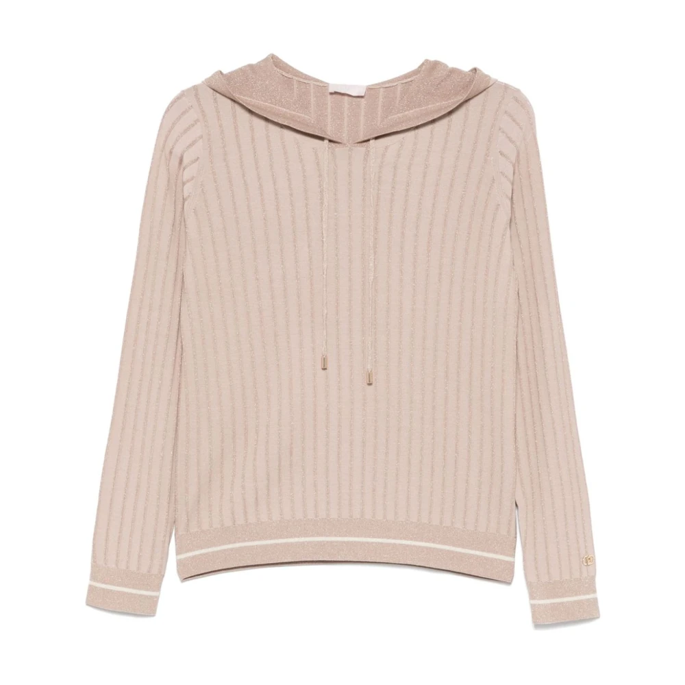 Liu Jo Women's Beige Hoodies,, Slouchy Hooded Jumper With Lurex Large