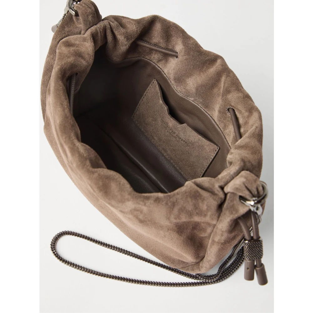 BRUNELLO CUCINELLI Taupe Bruine Trekkoord Schoudertas Brown Dames