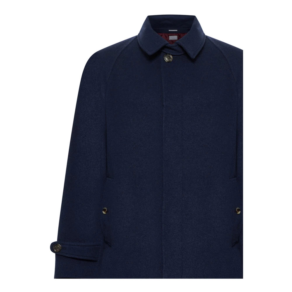 BRUNELLO CUCINELLI Blauwe Cashmere Jas met enkele rij knopen Blue Heren