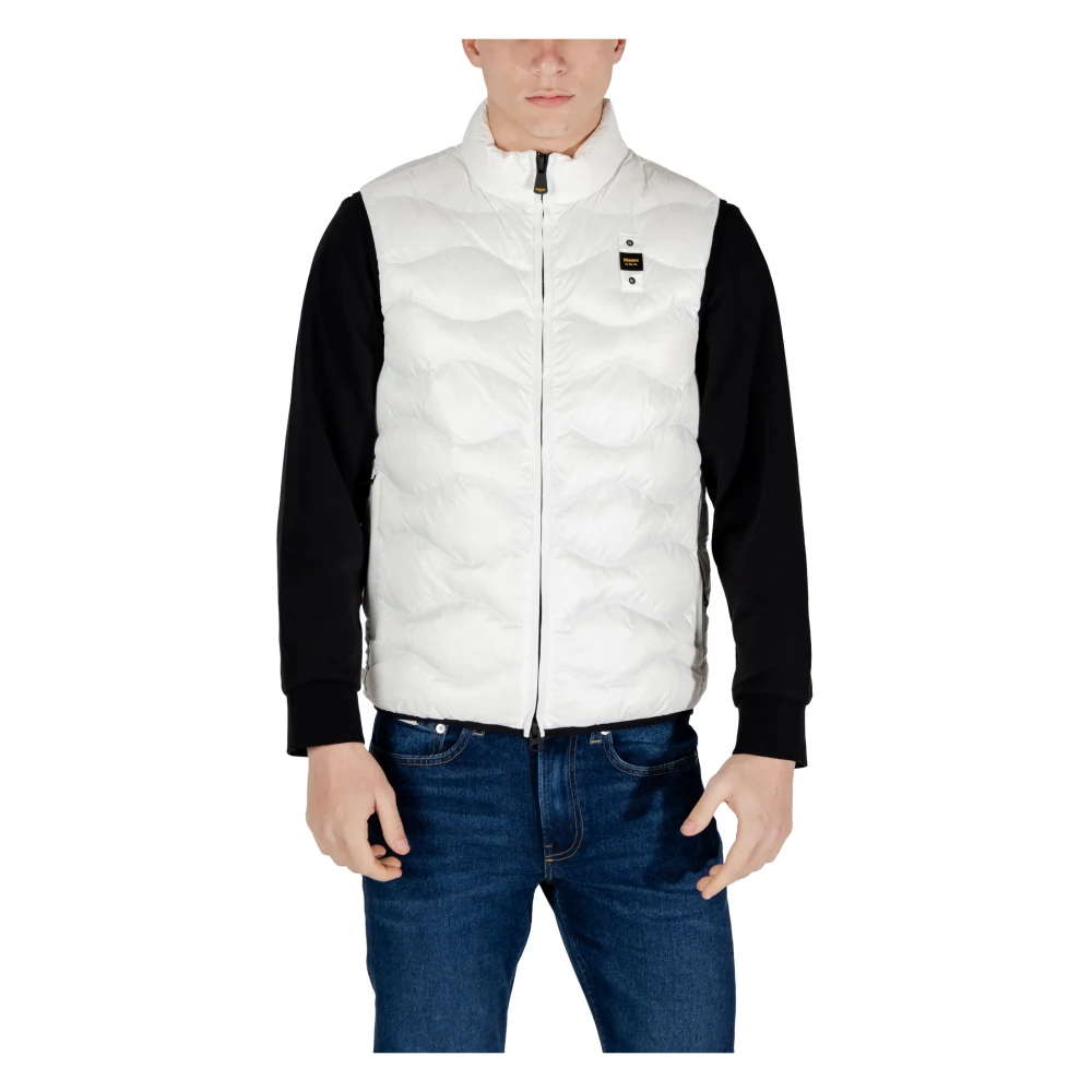 Blauer Vit Ärmlös Dragkedja Gilet