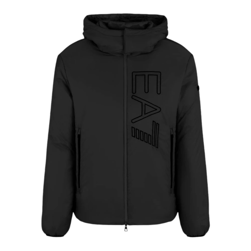 Emporio Armani EA7 Zwarte Bomberjack met Afneembare Capuchon en Geborduurd Logo Black Heren