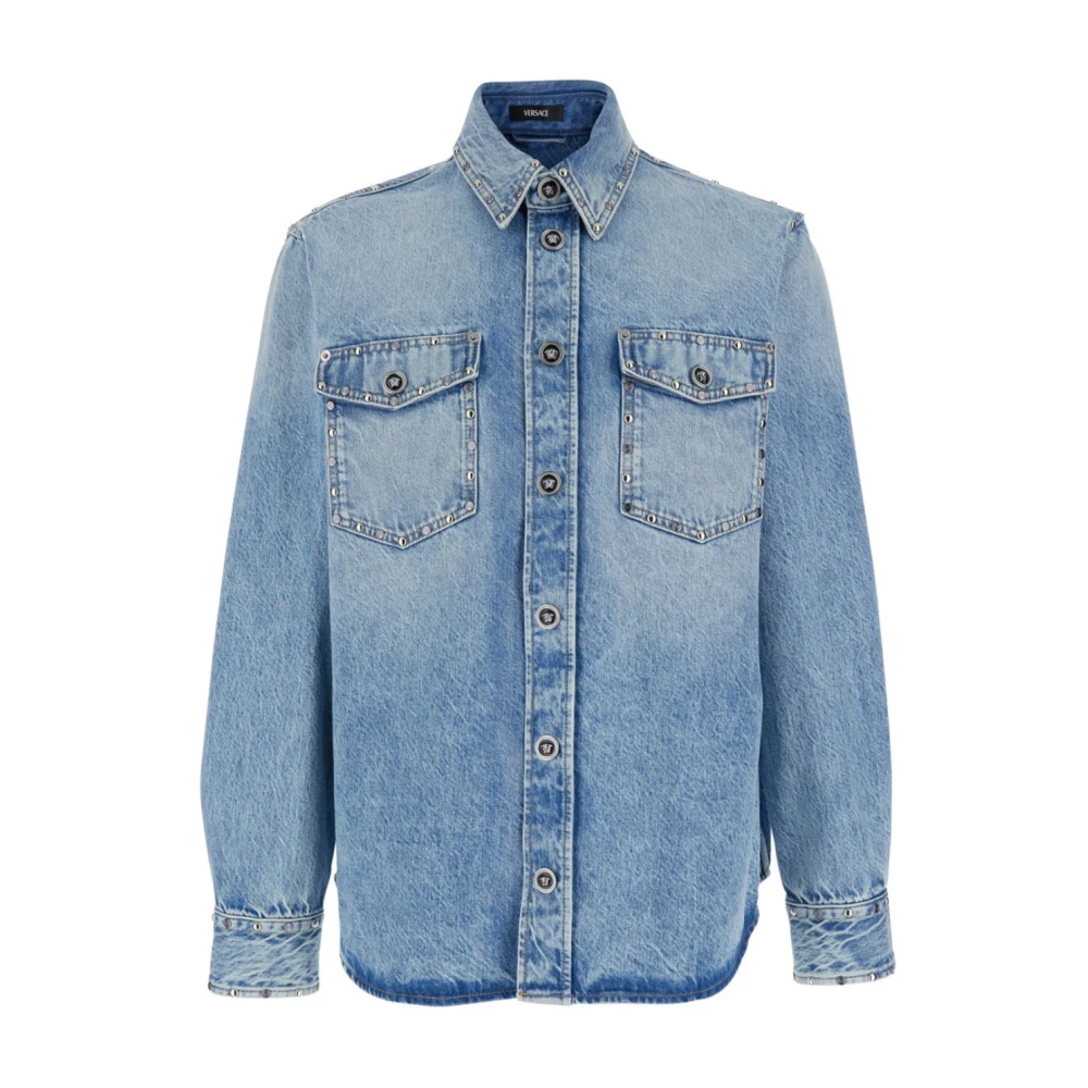 Versace Men's Blue Denim Shirt With Studs - Denim Shirts - M - Shirts