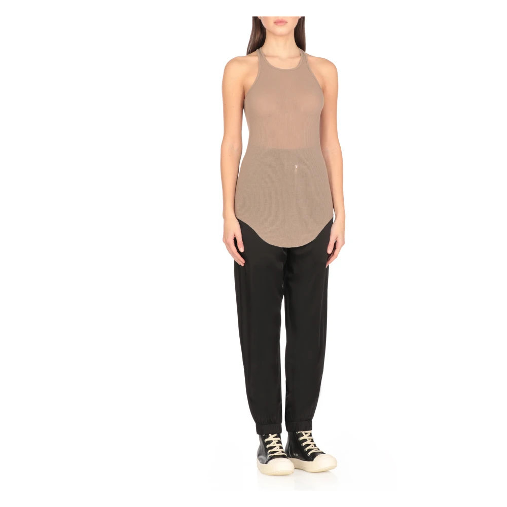 Rick Owens Geribbelde Zijdemix Top met Ronde Hals Beige Dames