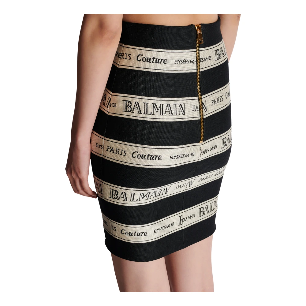 Balmain Korte jacquardrok met lintmotief Black Dames