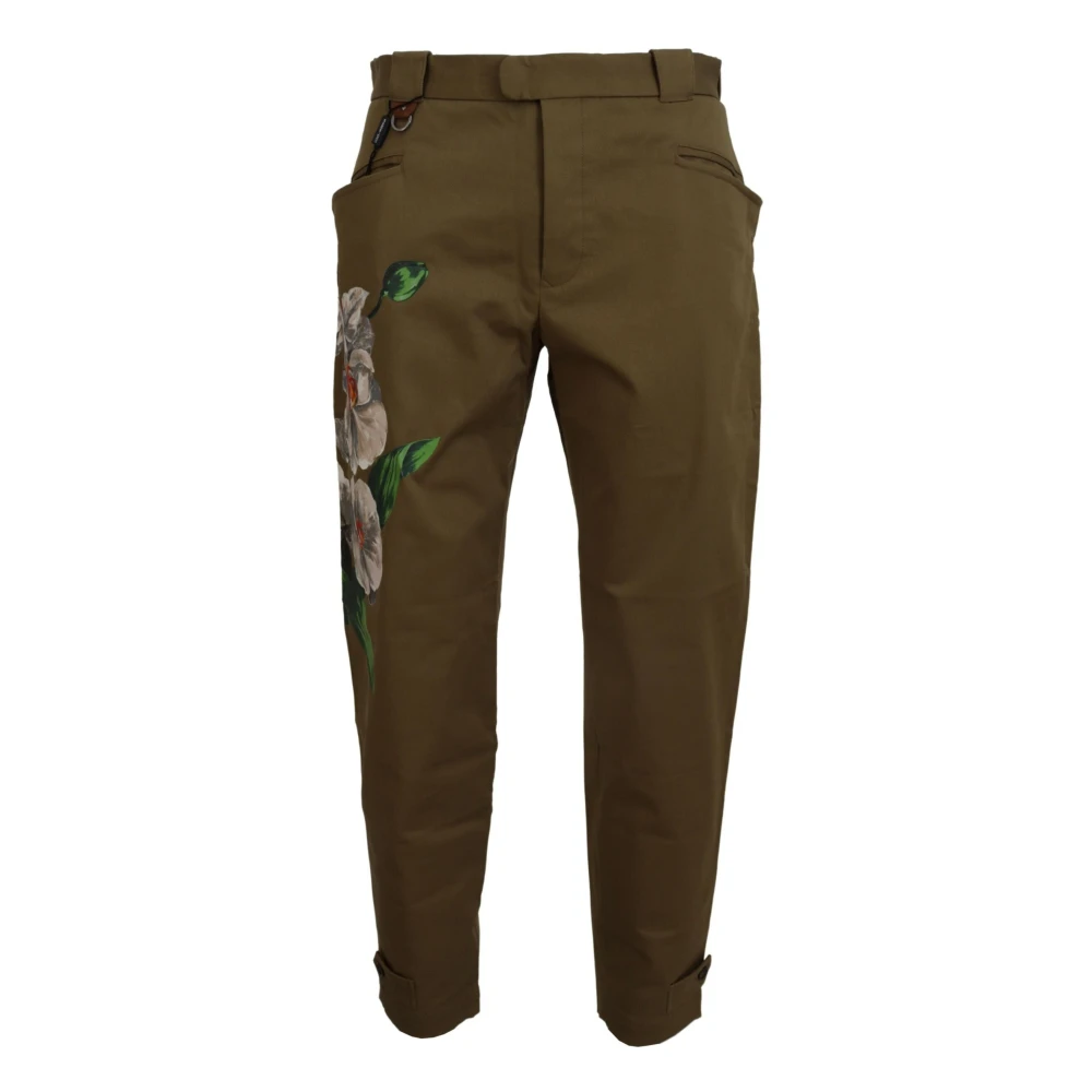 Dolce & Gabbana Men's Green Chinos,, Floral Print Men Trousers Small