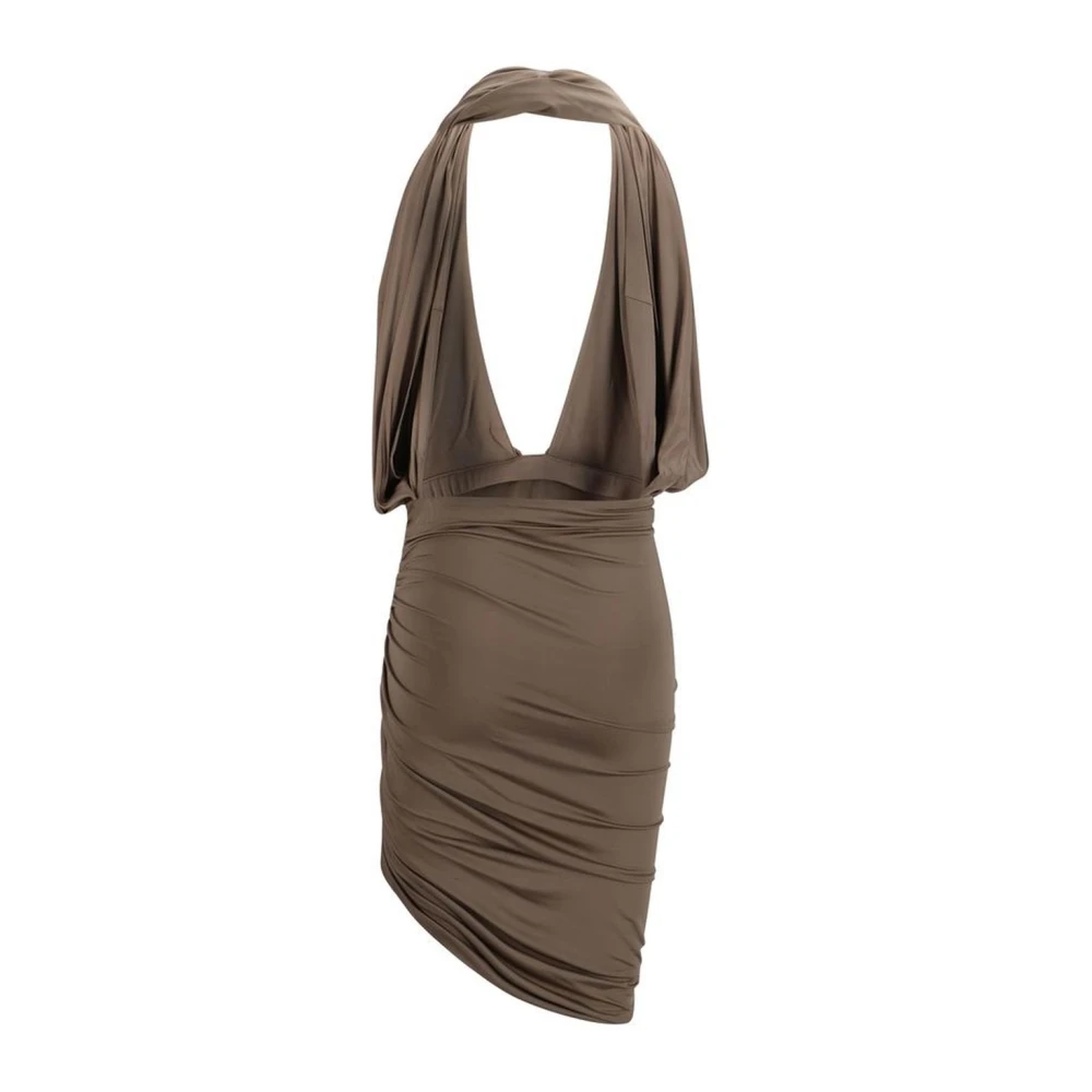 Magda Butrym Gerimpelde Ruche Midi Jurk met Amerikaanse Halslijn Beige Dames